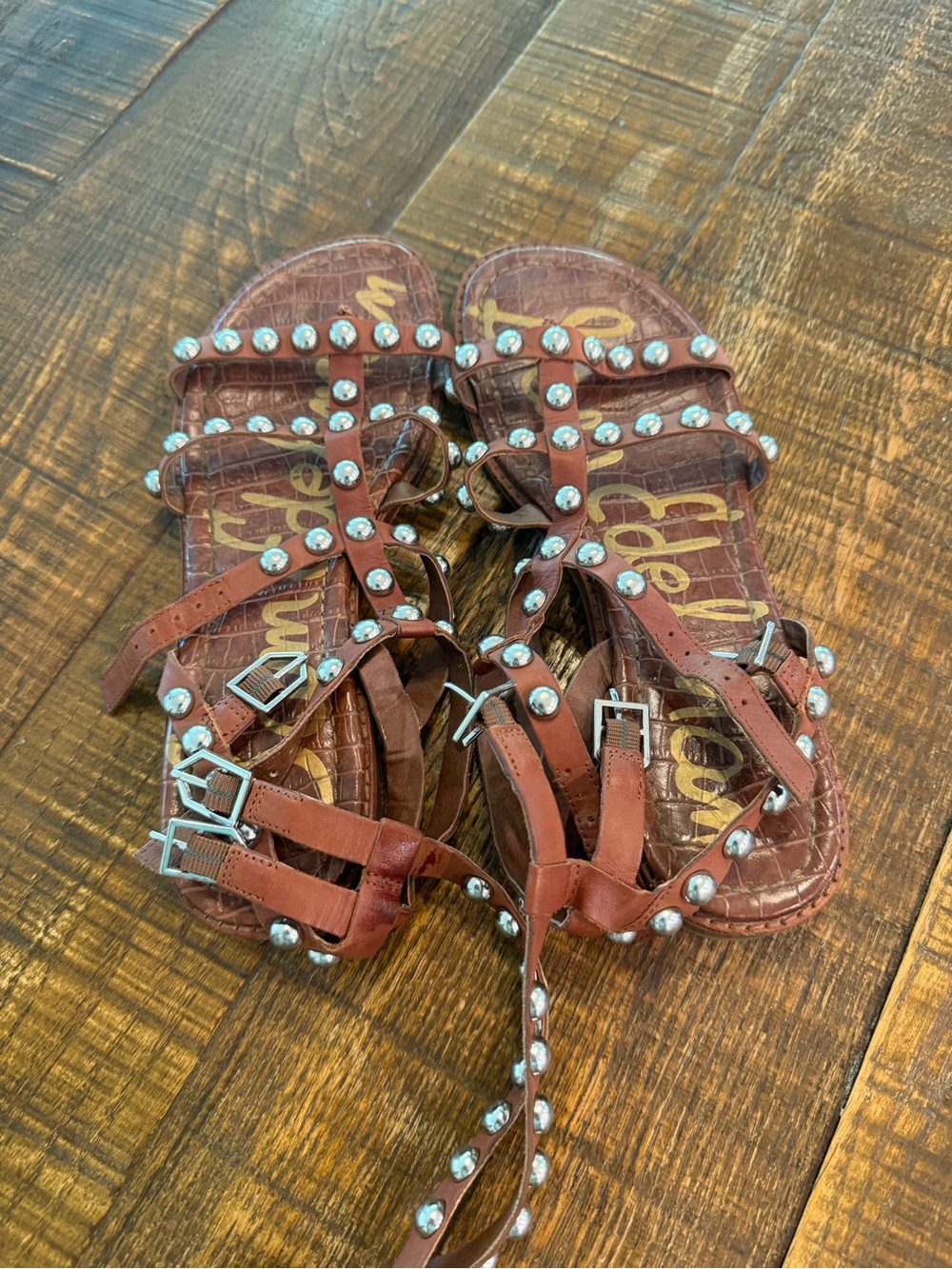 Sam Edelman Brown Studded Gladiator Sandals for Kids